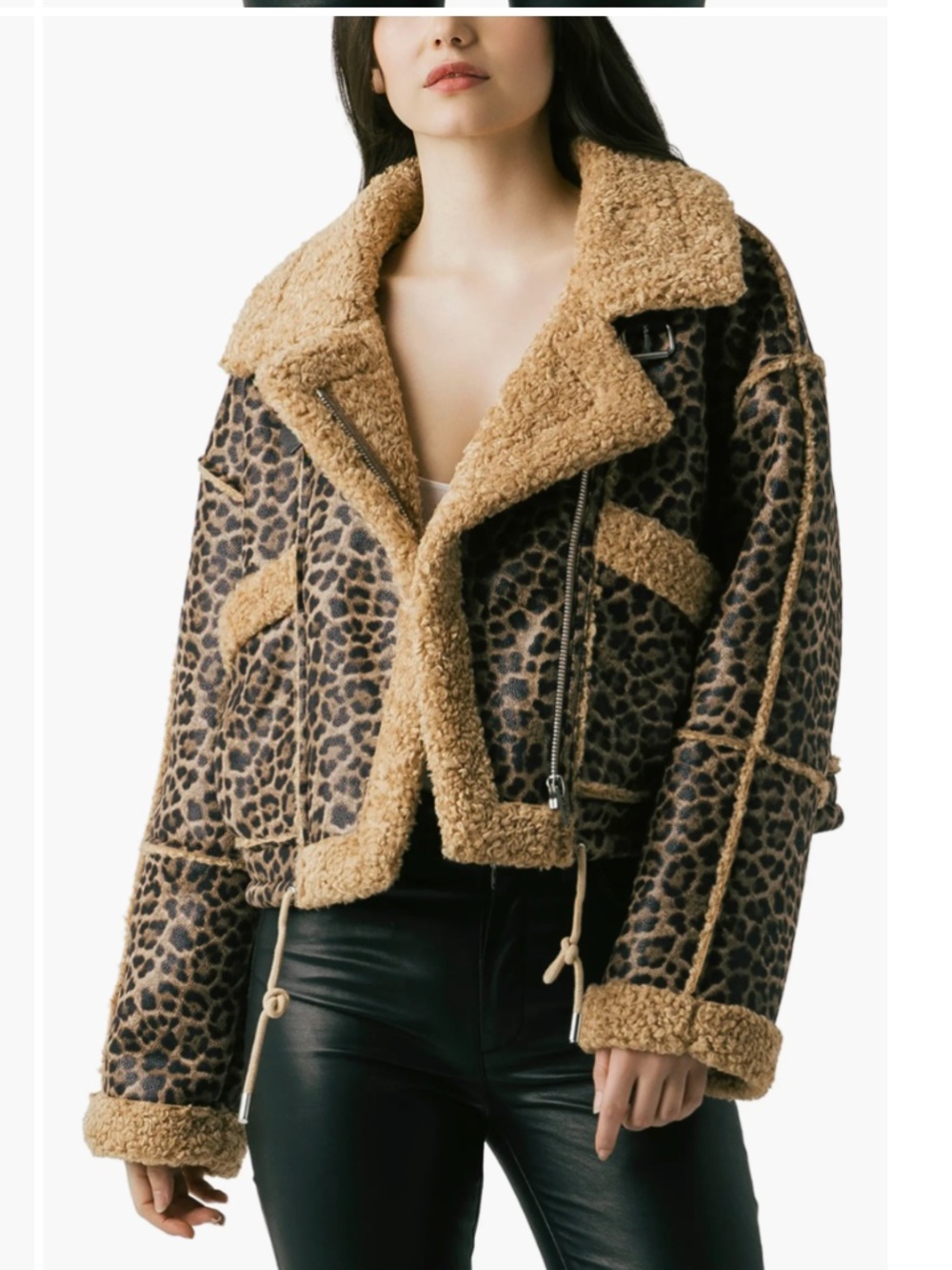 BlankNYC Small S Blank NYC leopard bonded leopard print shearling moto jacket - Picture 3 of 10